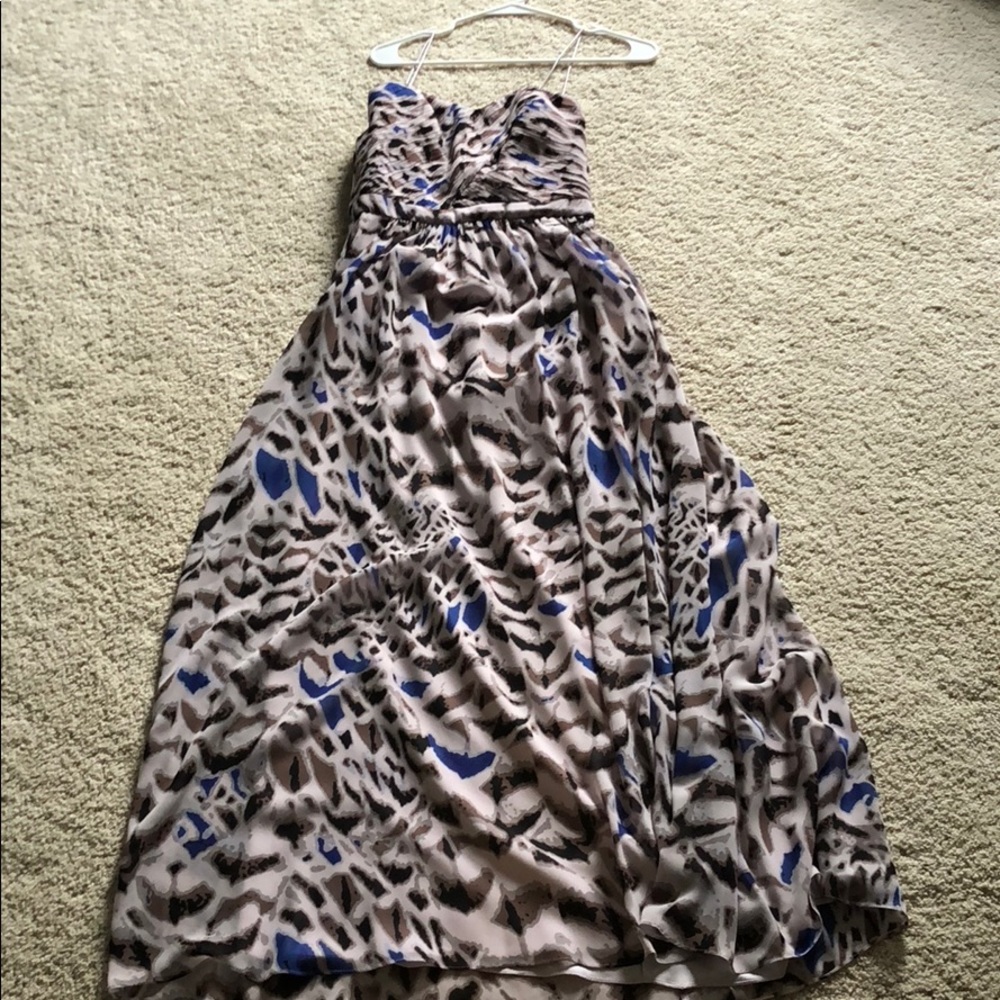Lavender, Black, blue print chiffon maxi dress.